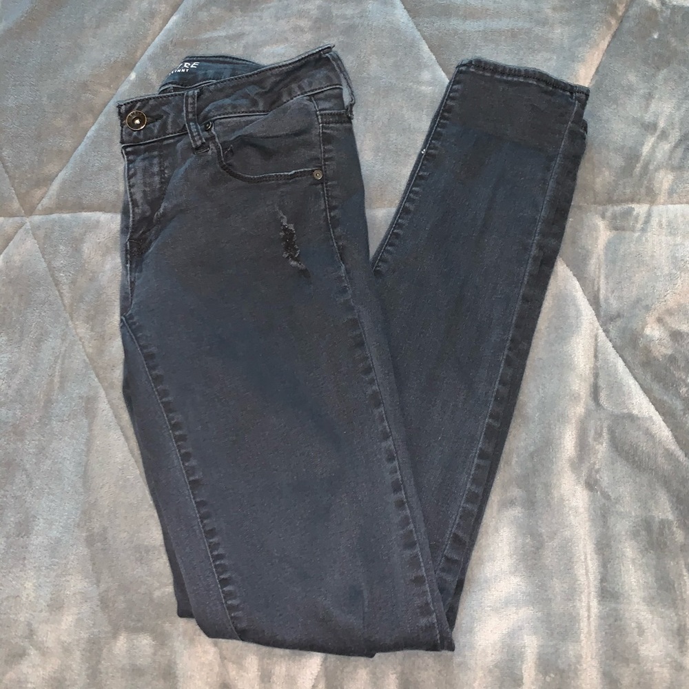 black basic high rise skinny jeans with holes